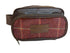 Luxury weekend overnight bag & toiletries wash bag in maroon red traditional check 100% wool tweed, leather straps