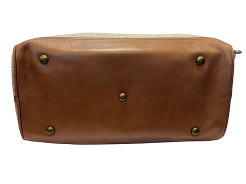 Luxury tweed weekend bag with matching wash bag in beige light fawn brown traditional check 100% wool tweed with leather straps