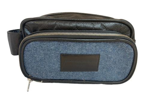 Luxury weekend overnight bag & matching toiletries wash bag medium blue 100% wool tweed
