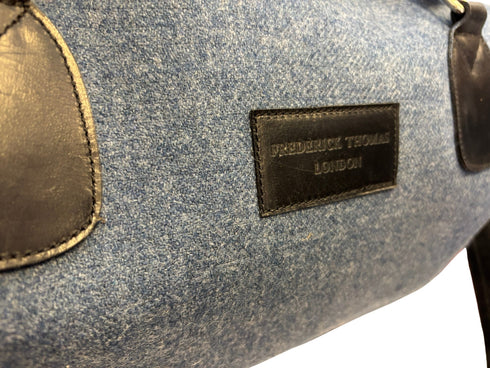 Luxury weekend overnight bag & matching toiletries wash bag medium blue 100% wool tweed