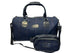 Luxury weekend overnight bag & matching toiletries wash bag navy blue with pink windowpane 100% wool tweed