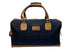 Luxury weekend overnight bag in navy blue check with tan leather handles