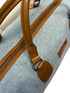 Luxury weekend overnight bag in light blue with tan leather handles