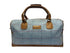 Luxury weekend overnight bag in medium blue check with leather handles