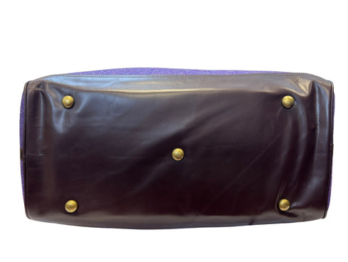 Luxury weekend overnight bag in purple with leather handles