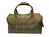 Luxury weekend overnight bag in forest green with plaid check and leather handles