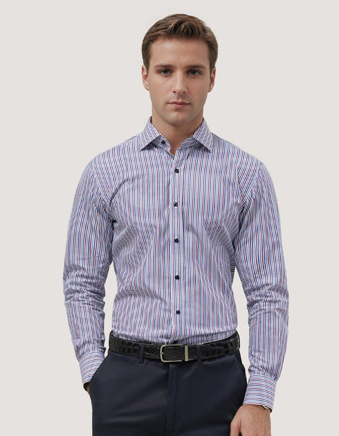 Maroon and White Striped Formal Shirt