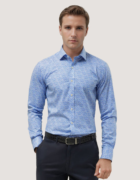 Blue Speckle Print Dress Shirt