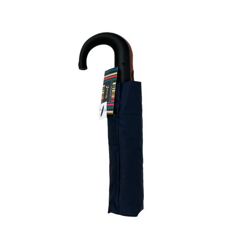 Gents Auto Compact Umbrella Navy (Wood effect/Matt ABS handle)