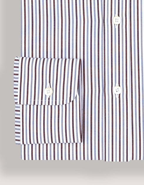 Maroon and Grey Striped Formal Shirt