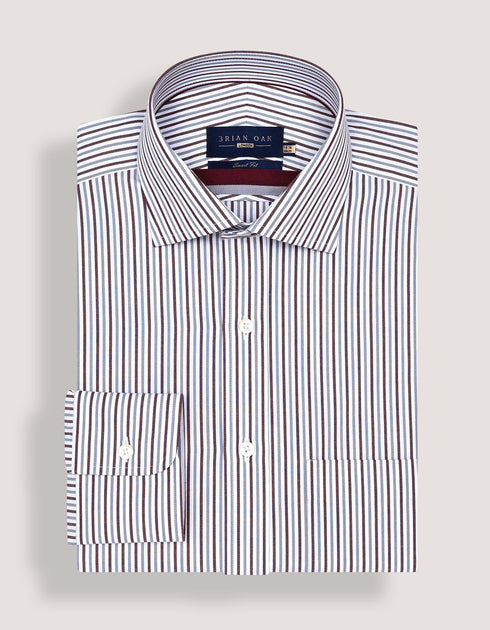 Maroon and Grey Striped Formal Shirt