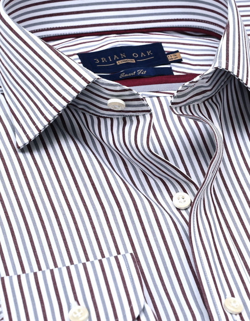 Maroon and Grey Striped Formal Shirt