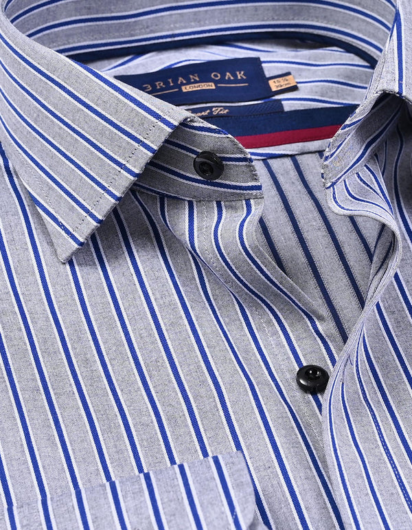 Royal Blue Striped Grey Formal Shirt