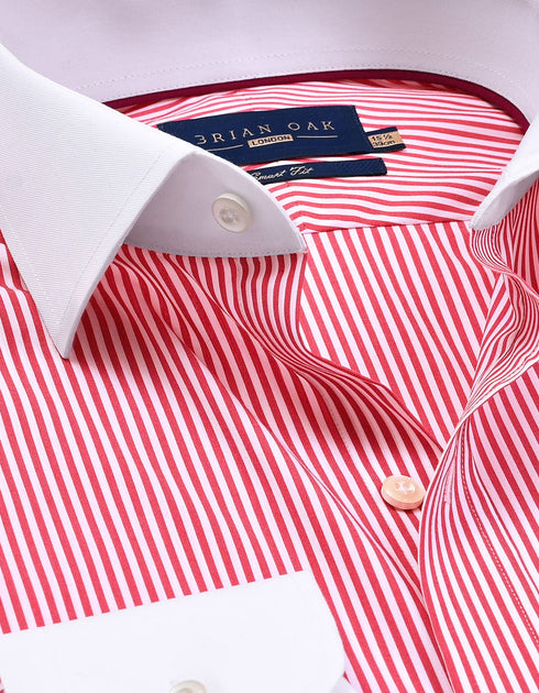 Red Striped Shirt with Contrast Collar