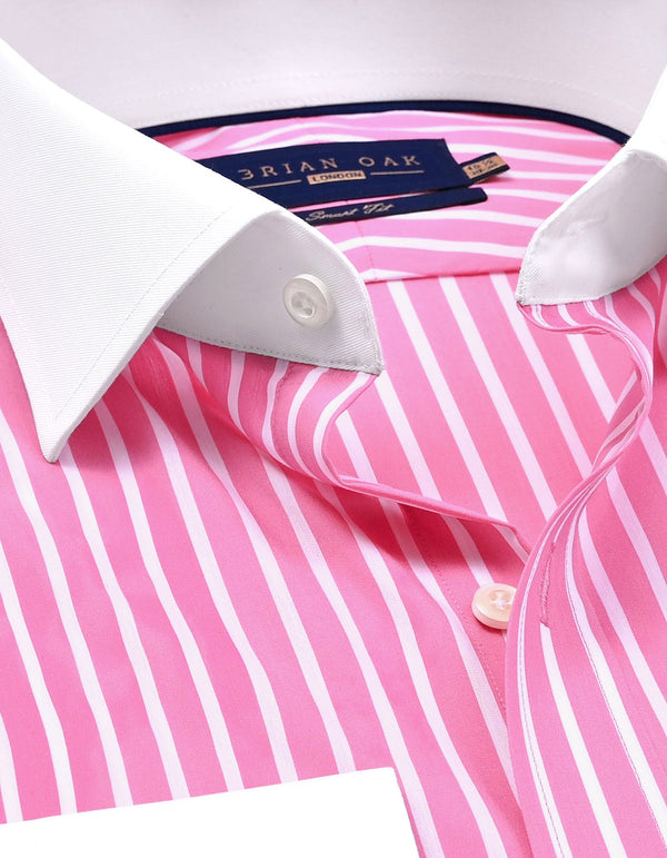 Flamingo Pink Striped Contrast Collar Shirt