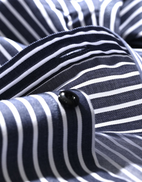 Navy Striped Cotton Dress Shirt