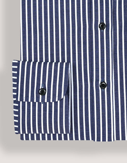Navy Striped Cotton Dress Shirt