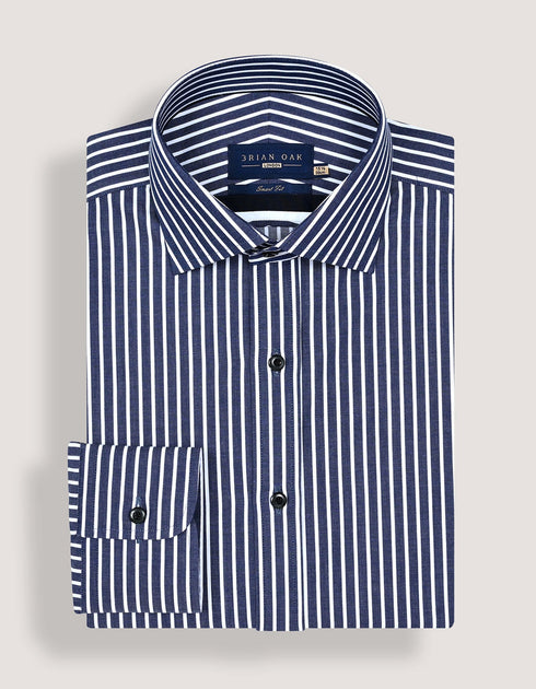 Navy Striped Cotton Dress Shirt
