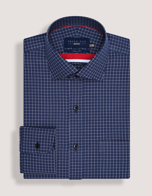 Smart Fit Navy Cotton Check Shirt
