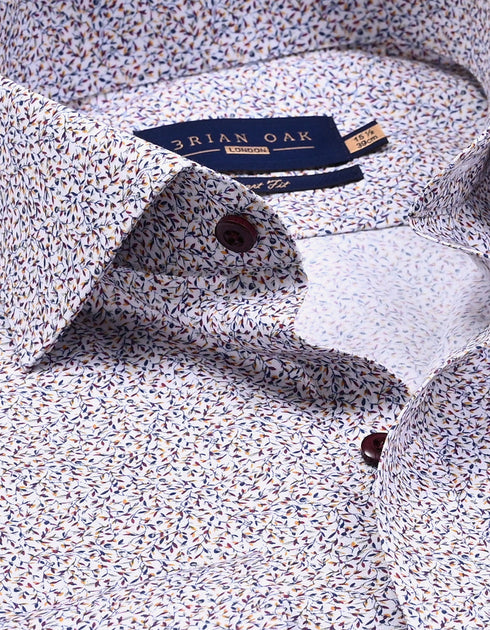 White and Royal Blue Leaf Print Formal Shirt