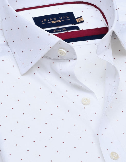 White and Maroon Fine Dot Print Shirt
