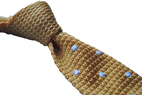 knitted yellow gold tie with white polka dots design