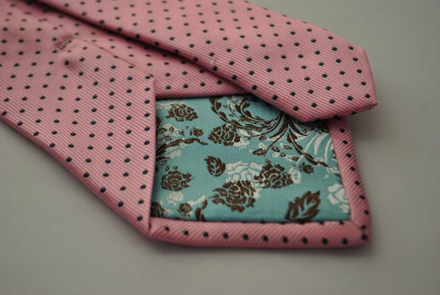 pink tie with black pin spots