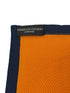 orange knitted pocket square with navy dark blue edging