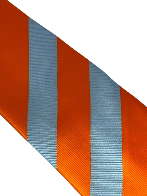 light blue and orange barber striped tie