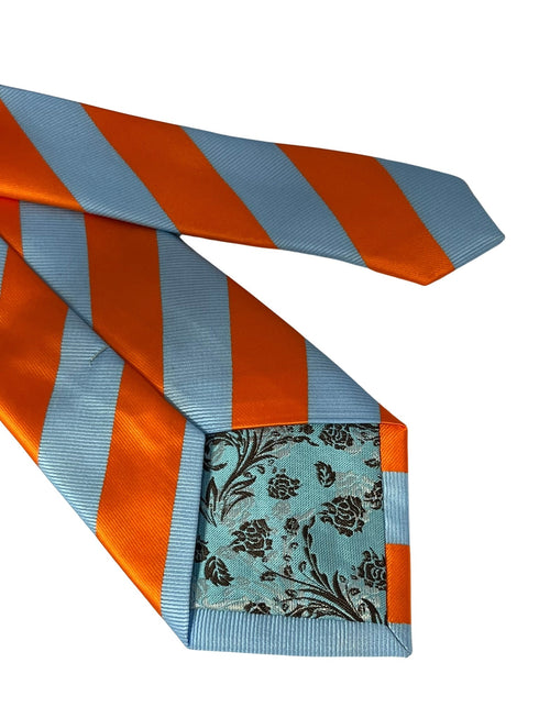 light blue and orange barber striped tie