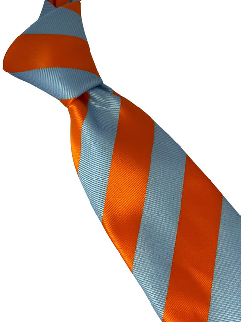 light blue and orange barber striped tie