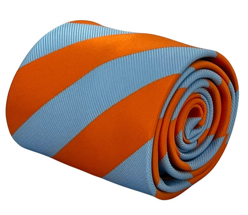 light blue and orange barber striped tie
