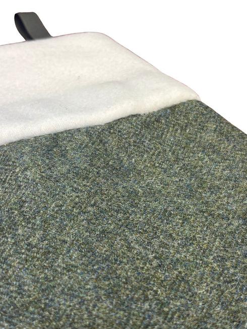 tweed wool Christmas stocking in plain green with white top