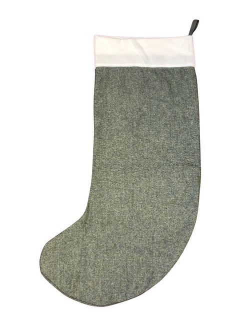 tweed wool Christmas stocking in plain green with white top