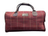 Luxury weekend overnight bag & toiletries wash bag in maroon red traditional check 100% wool tweed, leather straps