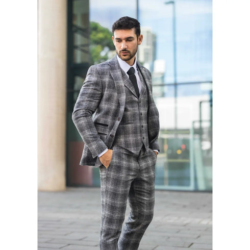 TP-30 - Men's Grey Tweed Check 3 Piece Suit