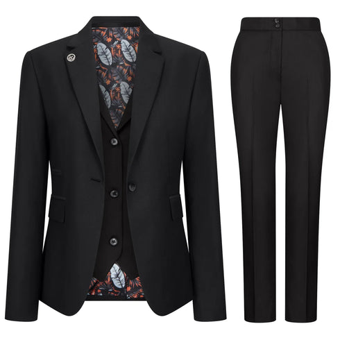 TPW-13 - Women's 3 Piece Plain Black Suit