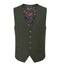 Skopes Jude Suit Waistcoat For Men in Olive Green Tweed Herringbone, 34S to 62L
