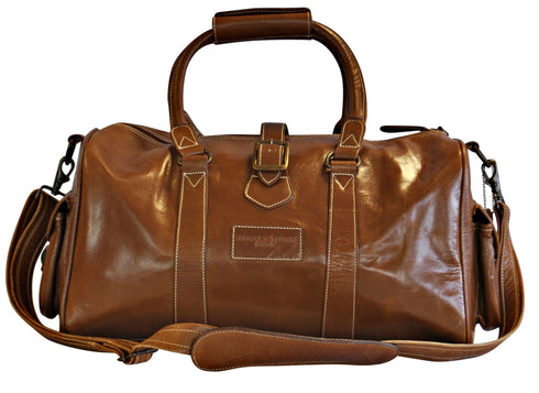 Tan brown leather weekend holdall overnight bag