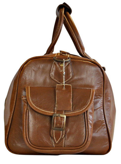 Tan brown leather weekend holdall overnight bag