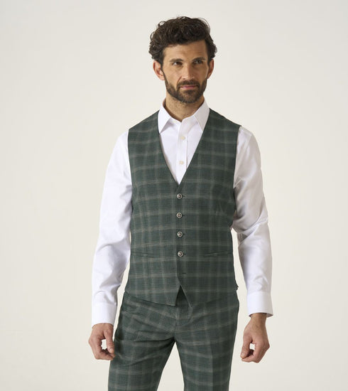 Skopes Parker Suit Waistcoat For Men in Green Check, 34R-62R