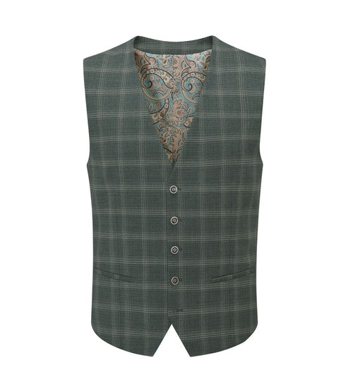 Skopes Parker Suit Waistcoat For Men in Green Check, 34R-62R