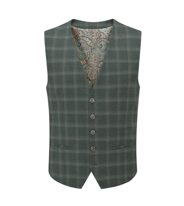 Skopes Parker Suit Waistcoat For Men in Green Check, 34R-62R