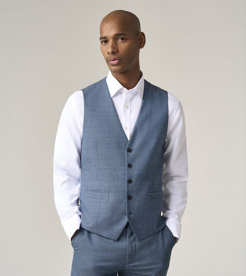 Skopes Anthony Suit Waistcoat For Men in Blue Check, 36R-62R