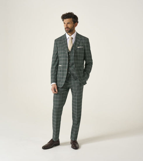 Skopes Parker Suit Waistcoat For Men in Green Check, 34R-62R
