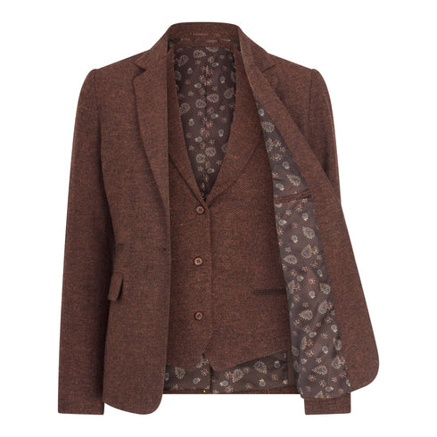 WS-12 - Women's Tweed Suit Blazer Trousers Waistcoat Herringbone Wool Rust Brown