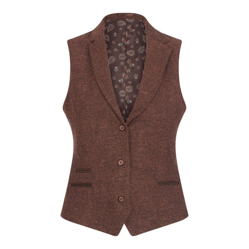 WS-12 - Women's Tweed Suit Blazer Trousers Waistcoat Herringbone Wool Rust Brown