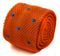knitted orange tie with royal blue polka dots