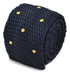 navy blue skinny knitted tie with gold polka dots