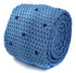 light blue skinny knitted tie with dark blue polka dots
